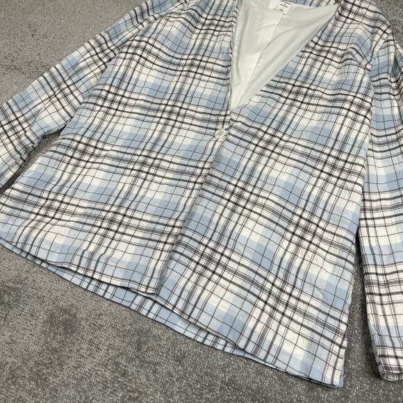 Melrose and Market Plaid Seersucker Oversized Blazer Womens M Blue White Jacket - Picture 7 of 16